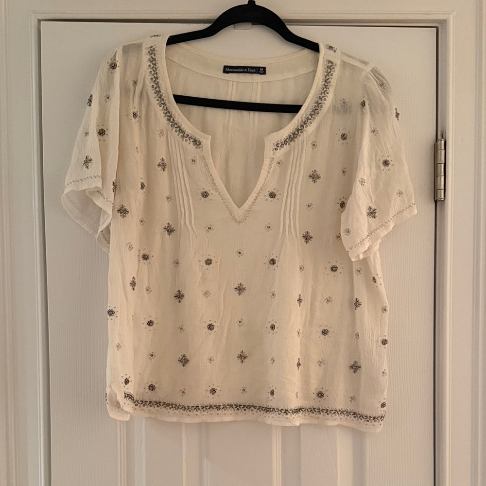 Abercrombie Cream Embroidered Blouse